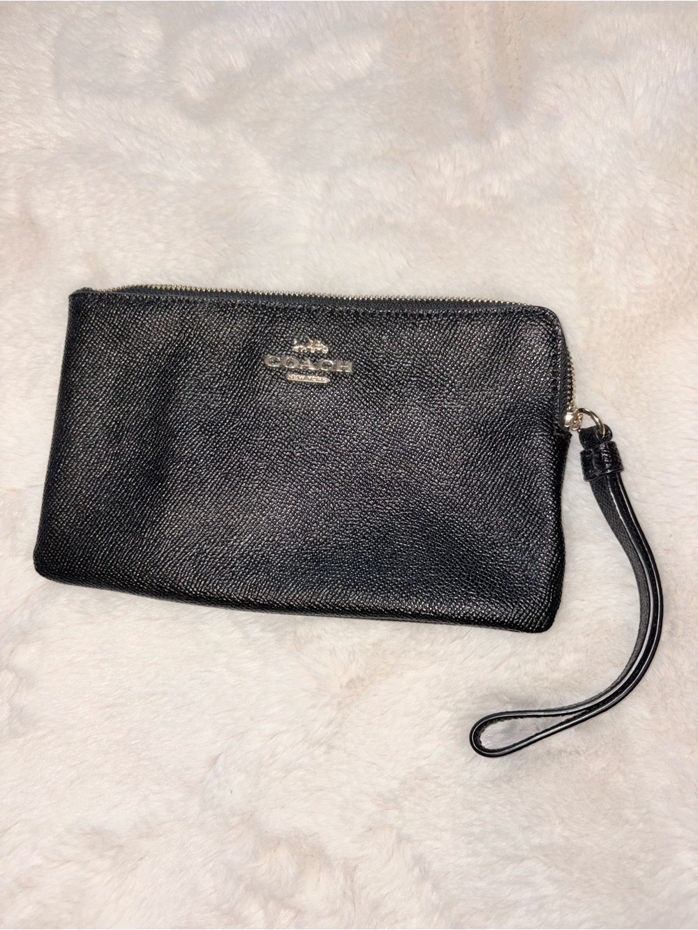 Coach Black Leather Wristlet Clutch with Removable Strap